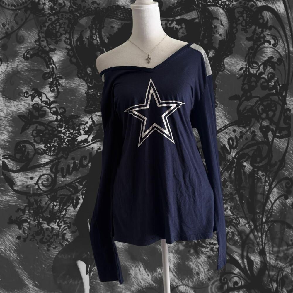 iconic star logo dallas cowboys navy white long sleeve top